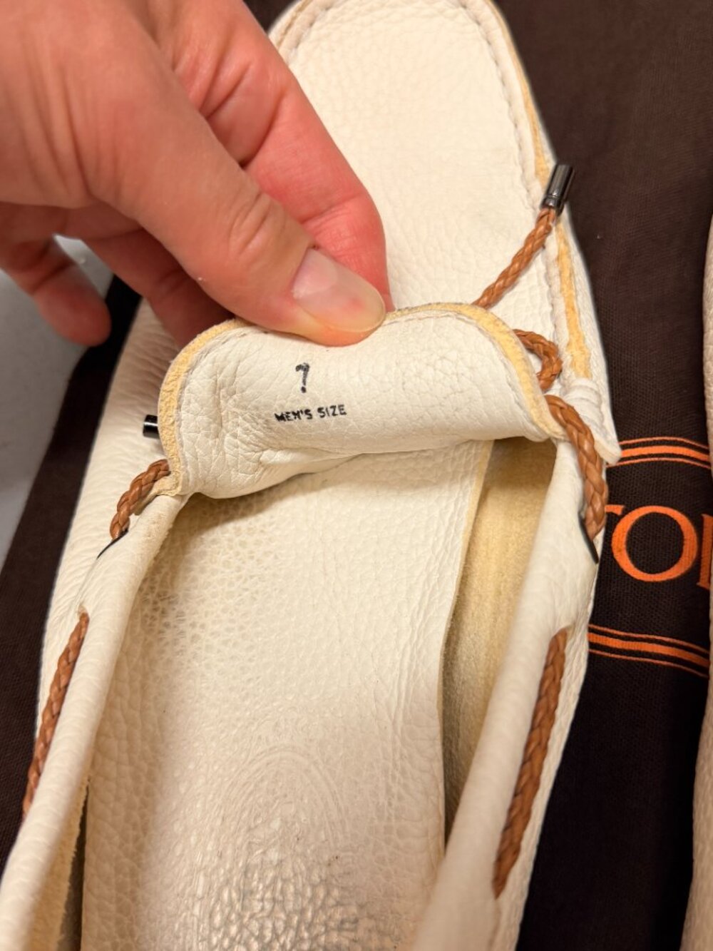 Tod's Gommino Drivers/Loafers, White Leather w/ Tan Laces, Men's 8 - Picture 5 of 6